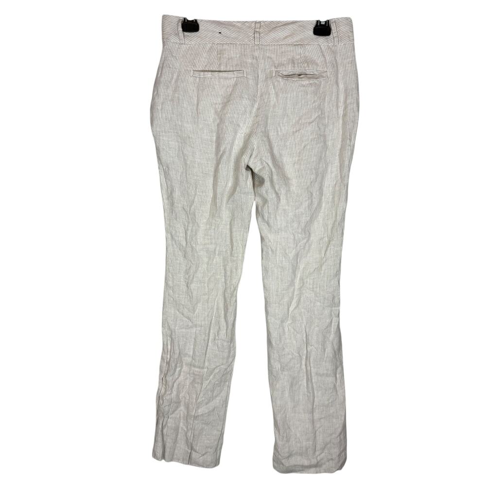 Banana Republic Linen Pants Women's 2 Beige Striped Martin Fit Slash Pockets Zip